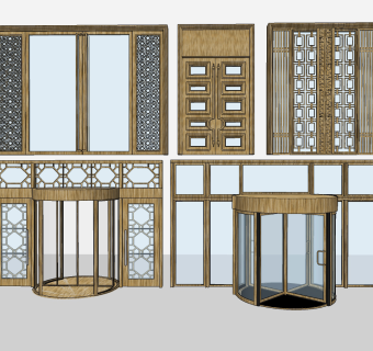 新中式大堂旋转门,su草图模型下载