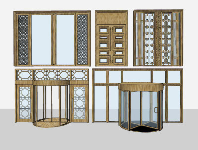 新中式大堂旋转门,su草图模型下载
