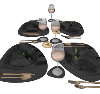 现代餐具组合,su草图模型下载