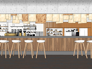 现代咖啡厅,吧台,su草图模型下载