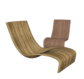 piegatto木质躺椅,休闲躺椅su草图模型下载
