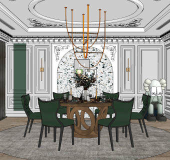 欧式法式餐厅su草图模型下载