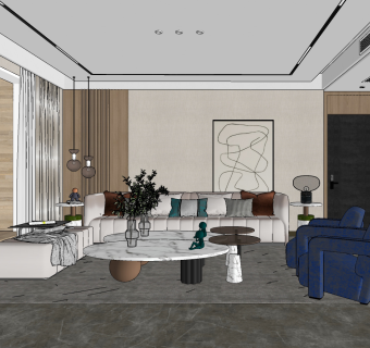 现代轻奢客餐厅su草图模型下载