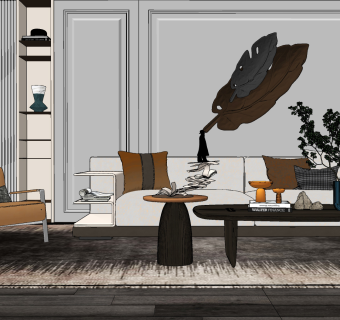 现代沙发茶几组合，su草图模型下载