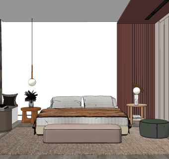 现代轻奢卧室su草图模型下载