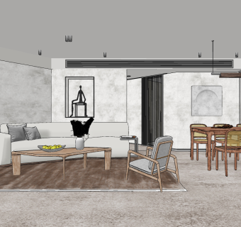 现代客餐厅su草图模型下载