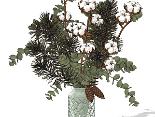 现代北欧插花，花瓶su草图模型下载