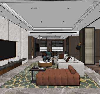 现代样板间客厅su草图模型下载