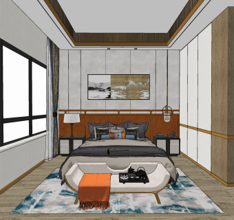 现代样板间卧室su草图模型下载