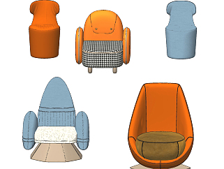 现代单人儿童沙发座椅su草图模型下载