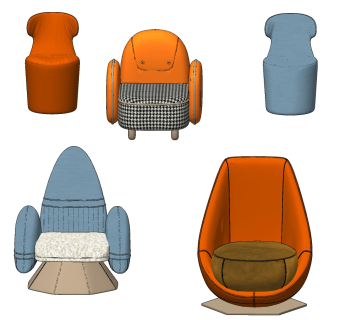 现代单人儿童沙发座椅su草图模型下载