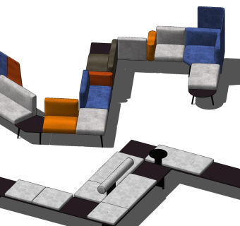 现代异形沙发公共座椅组合su草图模型下载