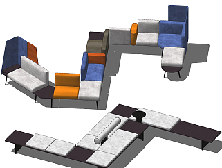现代异形沙发<em>公共</em>座椅组合su草图模型下载