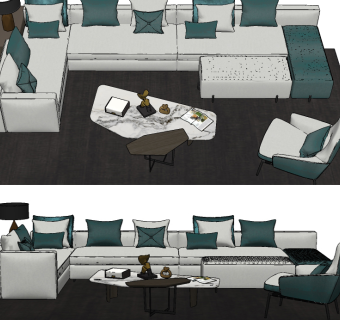 现代沙发茶几组合su草图模型下载