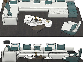 现代沙发茶几组合su草图模型下载