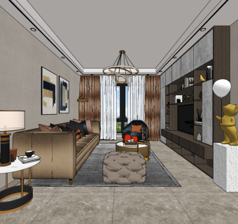 现代客厅su草图模型下载