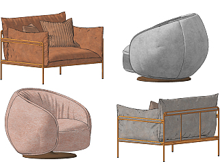 现代单人休闲沙发组合,su草图模型下载