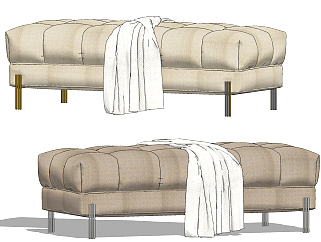 现代绒面布艺沙发凳su草图模型下载