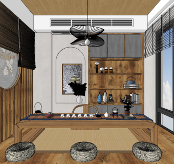 日式榻榻米茶室,su草图模型下载