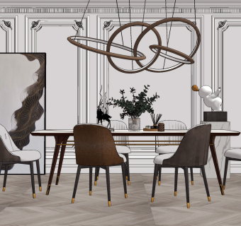 现代餐桌椅组合,su草图模型下载