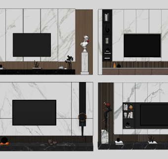 现代电视背景墙,su草图模型下载