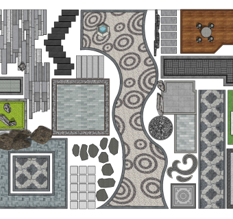 中式庭院铺装汀步甬路su草图模型下载