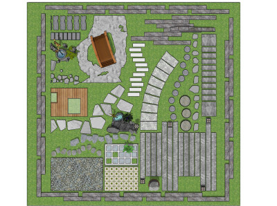新中式步道汀步，甬路石头路，木桥，水井su草图模型下载