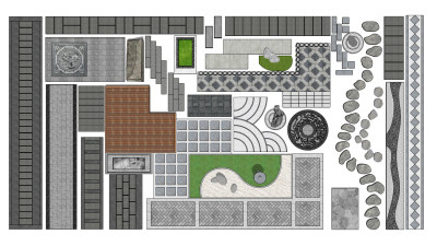 新中式庭院小路汀步su，景观铺装路面，甬路su草图模型下载