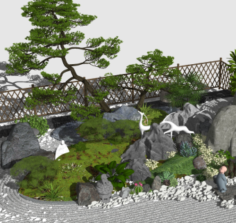 新中式日式庭院景观小品su草图模型下载