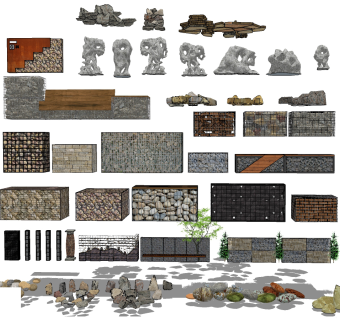 现代石笼石头鹅卵石su草图模型下载