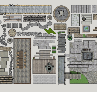 中式园林路汀步su草图模型下载