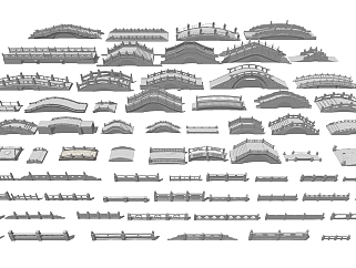 中式石桥<em>拱桥</em>玉石栏杆su草图模型下载