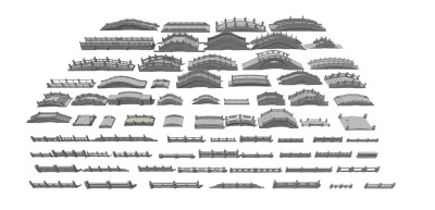 中式石桥拱桥玉石栏杆su草图模型下载