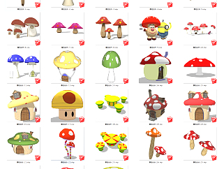 现代<em>蘑菇</em>头儿童<em>景观</em>造型su草图模型下载
