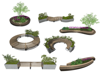 现代树池公用椅，景观座椅su草图模型下载