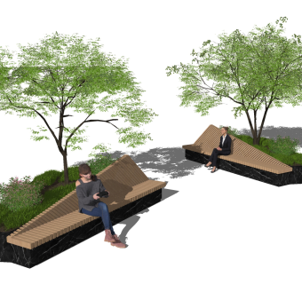 现代树池公用椅，su草图模型下载