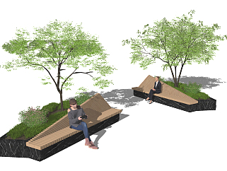 现代树池公用椅，su草图模型下载
