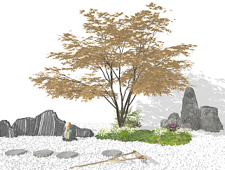 新中式<em>景观</em>小品，树石头片石su草图模型下载