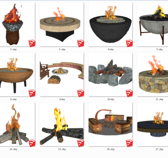 现代篝火木柴堆火盆火堆su草图模型下载