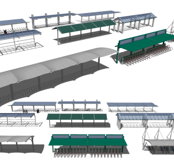 现代自行车棚遮阳篷su草图模型下载