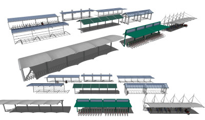 现代自行车棚遮阳篷su草图模型下载