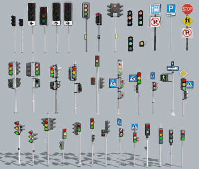 现代交通信号灯指示牌，道路指示牌红绿灯su草图模型下载