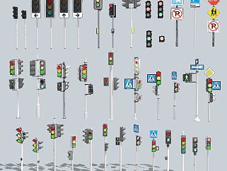 现代交通信号灯指示牌，道路指示牌红绿灯su草图模型...