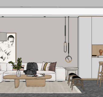 北欧客厅餐厅su草图模型下载