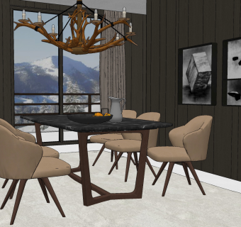 北欧条形餐桌椅,su草图模型下载