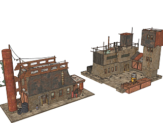 工业<em>loft</em>废墟,游戏废墟建筑外观su草图模型下载