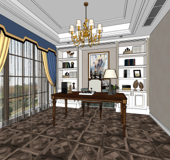 美式书房su草图模型下载
