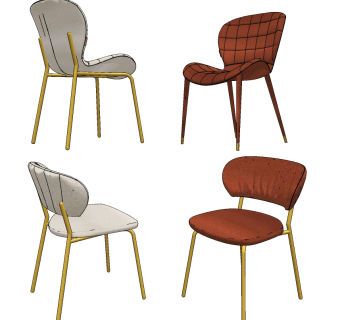 现代单椅组合,su草图模型下载