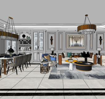 现代客餐厅,su草图模型下载