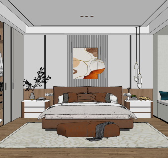 现代轻奢卧室su草图模型下载